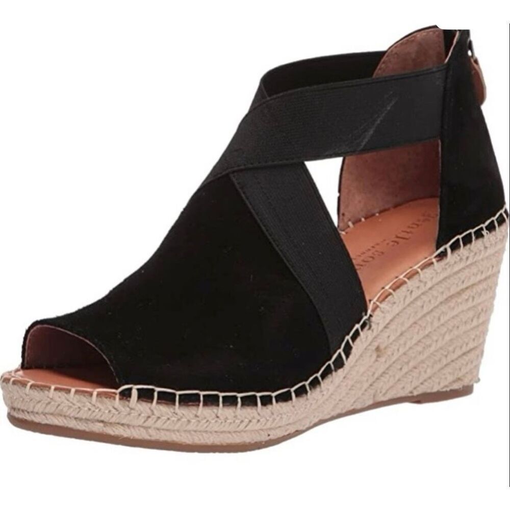 Gentle Souls Black Suede Colleen Wedge Espradilles Sandals Shoes Women’s Size 9
